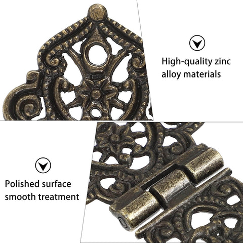 Close-up of Antique Zinc Alloy Butterfly Hinges, highlighting decorative design and smooth finish, for DIY projects and cabinets.