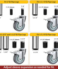 Locking Swivel Caster Wheels 4 Inch Set of 4 Heavy Duty Pro Grade Expanding Stem Casters Threaded Fits table legs sizes