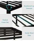 Reinforced leg structure and thickened center bar of Super Sturdy Twin Size Metal Bed Frame With Faux Leather Platform And Button Tufted Headboard Hella Roomy Underbed Storage Glow Night Light Legs Straight Up Easy Setup No Box Spring Needed Black.