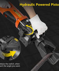 Hydraulic powered piston of the GarveeTech 900W Portable Rebar Bender For Steel And Copper Rods, demonstrating angle adjustment.