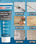 Heavy Duty Construction Adhesive For Concrete, Tile, Stone, Wood And More, Super Strong Cement Glue 7.4 Ounce Tube, before and after usage on tiles.