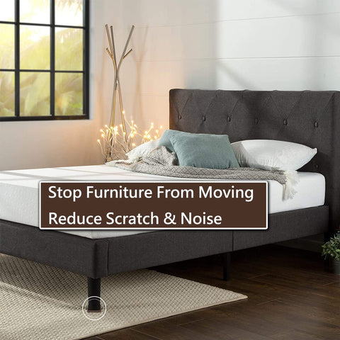 Bed with 3x3 Square Rubber Furniture Caster Cups Anti Slip Pads Bed Stopper Floor Protectors With Grip underneath legs on hardwood floor