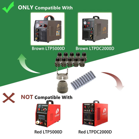 Brown Color Plasma Cutter Consumables Set For LTP5800D LTP5000D And LTPDC2000D 22 Piece Kit With 10 Nozzles 10 Electrodes 1 Cup 1 Stand Off Guide Heavy Duty