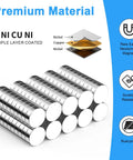 100 Pack Tiny Round Neodymium Magnets 10x3 Millimeters For Crafts DIY Projects Home Office School, NiCuNi coated, stacked view