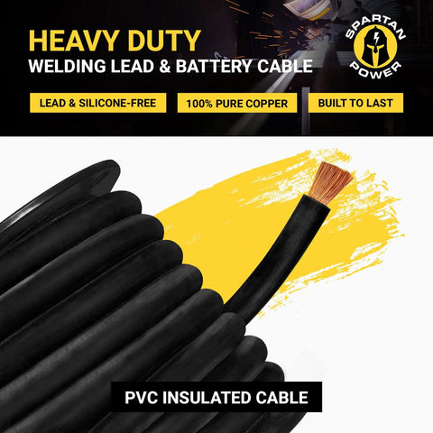 Shop Grade 1/0 AWG Welding Lead And Car Battery Cable 75 Feet Super Flexible Pure Copper Automotive Wire 600 Volt Black coil with copper strands
