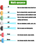 Nozzle tips for Beast Mode 5000 PSI Pressure Washer Gun Kit with various angles and uses for cleaning different surfaces