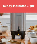 40 Cup Coffee Urn For Office And Events With Fast Brew Aluminum Construction Keep Warm Function showing indicator light