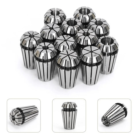 Twelve Piece ER16 Spring Collet Set For CNC Engraving Machines, Pro Grade Milling Drilling Tapping Collets, Includes Twelve Sizes From One Quarter To Eleven Thirty Seconds, Ideal For Boring And Spindle Engraving, steel collets
