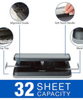 Image of Heavy Duty 2 To 7 Hole Punch With Adjustable Head And Easy Touch Handle 32 Sheet Capacity, showing alignment guide and chip tray