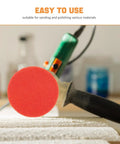 Top Tier Nylon Sanding Disc Loops And Hooks Set For Fast Dry Sanding Flaw Repair On Wood Plastic And Car Body With High Efficiency Grinding Power To Smooth Surfaces In A Jiffy, showing red nylon disc on sander.