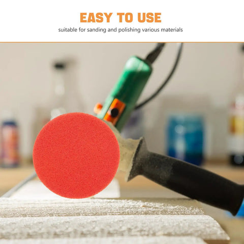 Top Tier Nylon Sanding Disc Loops And Hooks Set For Fast Dry Sanding Flaw Repair On Wood Plastic And Car Body With High Efficiency Grinding Power To Smooth Surfaces In A Jiffy, showing red nylon disc on sander.