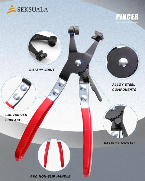 360 Pieces 5 To 25 Millimeter Spring Band Hose Clamps Assortment Kit With Swivel Flat Hose Clamp Plier shown with features