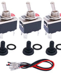 3 Pack DPST Latching Toggle Rocker Switches 4 Pin 2 Position On Off Heavy Duty 16A 250V AC Waterproof with Boot Cap
