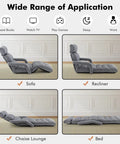 Foldable Floor Lazy Cozy Sofa Indoor Chaise Lounge With 6 Adjustable Backrest Positions And 8 Footrest Levels Folding Chair Bed