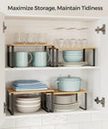 No Sweat Set Of Two Cabinet Organizer Shelves That Serve As A Slick Kitchen Spice Rack And Countertop Pantry Station With Duh Easy Setup and Heavy Duty Build for kitchen storage and organization.