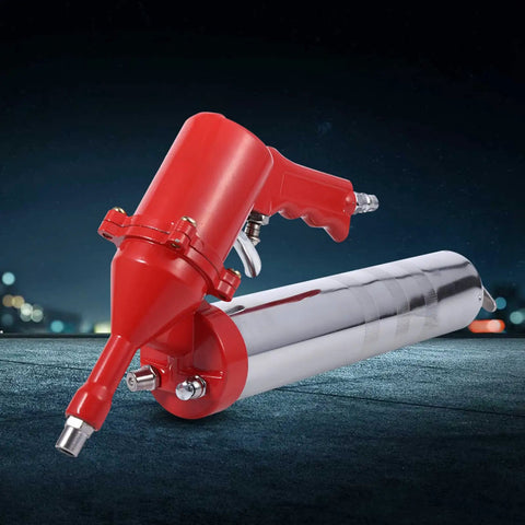 One Hand Grip Grease Gun With Pneumatic Air Pump And Extension Set For Home Shop And Outdoor Use Heavy Duty Metal Construction 14 Oz Capacity Red