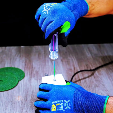 Person using Ultra Thin 24G A5 Cut Resistant Gloves With HPPE Breathable Grippy High Dexterity Fit Nitrile Palm Coating for precision work