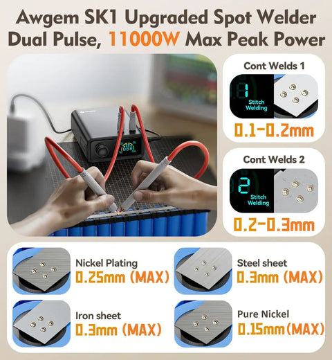 Heavy Duty 11000W Battery Spot Welder Featuring Smooth Rotary Dial and Hundred Custom Settings for Killer Precision on Delicate Nickel Strips.