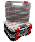 Double Sided Tool Box Organizer With 50-Compartment Removable Dividers Portable Hardware Storage Box For Screws Nuts Nails Bolts In Red