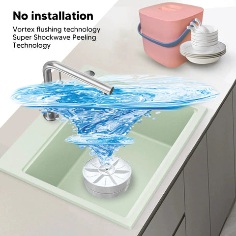 Slick Portable Countertop Mini Dishwasher Cordless Compact Sink Cleaner For Rv Apartments And Home Lightweight Fruit Veggies Washing Easy Setup No Sweat with vortex flushing technology in sink.