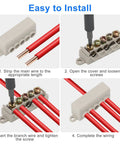 Installation steps for Six Piece 10 AWG Wire Connector Kit, 60 Amp 16 to 10 Gauge Brass Terminal Butt Connectors.
