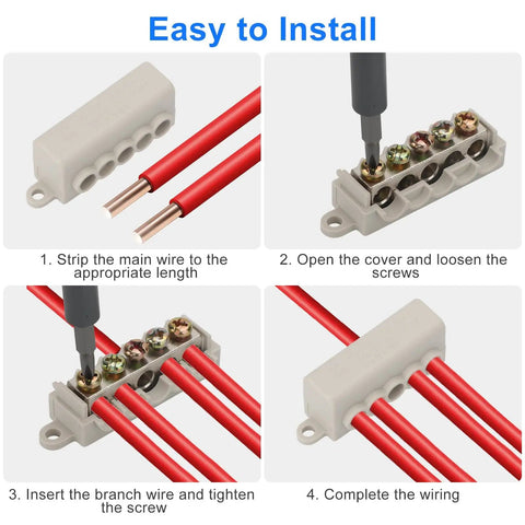 Installation steps for Six Piece 10 AWG Wire Connector Kit, 60 Amp 16 to 10 Gauge Brass Terminal Butt Connectors.