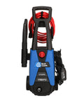 Front view of Electric Pressure Washer 1700 PSI 1.7 GPM With 11 Amp Motor, Compact Trolley, showing red hose and black handle.