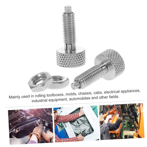 Rock Solid 2 Pack Stainless Steel Retractable Spring Plunger Pins With Knurled Grip And Dead Simple Locking Feature For Furniture And Diy Workshop Fixtures, showcasing knurled grip, stainless steel build.