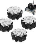 100mm Mecanum Wheel Set For Omni Directional Robot Cars, 4 steel wheels with 9 rubber rollers and aluminum alloy chassis
