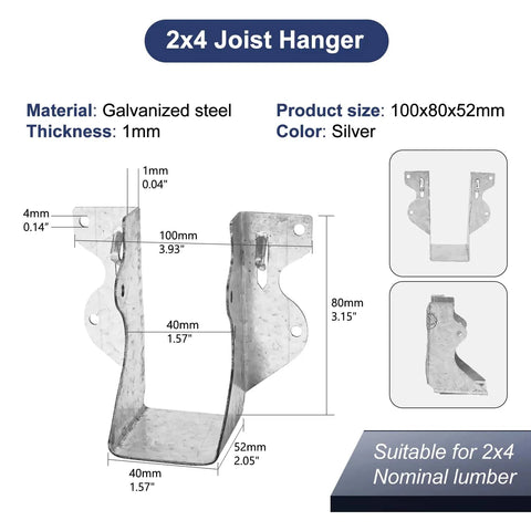2x4 Joist Hangers For Wood 20 Gauge Galvanized Face Mount Bracket Set For Deck Floor Rafter Framing Ceiling Built Tough