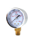 Low And High Pressure Gauges For Oxygen Regulator Set Two Inch Dial One Quarter Inch NPT Bottom Inlet Pair 0 To 4000 PSI Easy Read PSI And KPA Readouts brass oxygen gauge with 2-inch dial