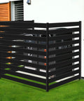 Outdoor AC Unit Fence Screen Set, 3 Panels, 42 Inch Tall By 38 Inch Wide Privacy Fence near building, black metal