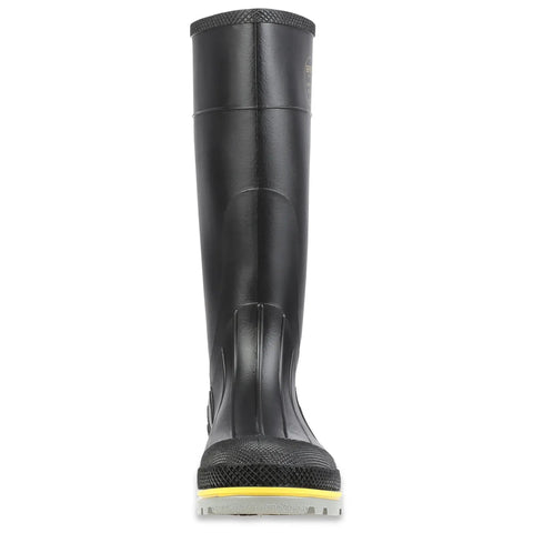 15 Inch PVC Chemical Resistant Steel Toe Work Boots For Men Waterproof With Contour Cushion Insole And Wide Steel Shank For All Day Comfort Black Yellow And Gray