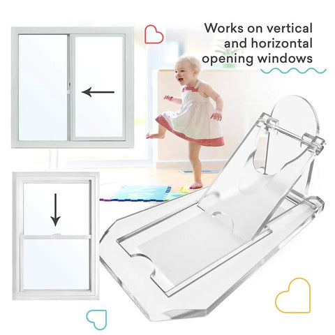 Sliding Closet Door Child Lock With Double Sided Tape Easy Install, 4 Pack, Clear, Durable Plastic Keeps Curious Toddlers Out No Tools Required, Safe Wardrobe And Cabinet Lock Solution shown with sliding door and toddler in background