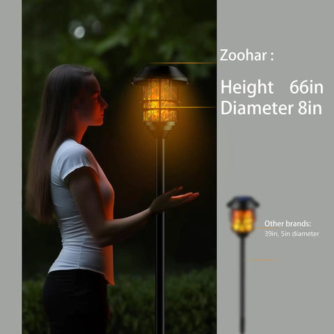 Extra Tall Solar Torch Lights 2 Pack With Realistic Flickering Flame Waterproof Stainless Steel Pathway Lights For Garden Decor Auto On Off Yard Lighting Rust Resistant Finish 8 Inch Lamps