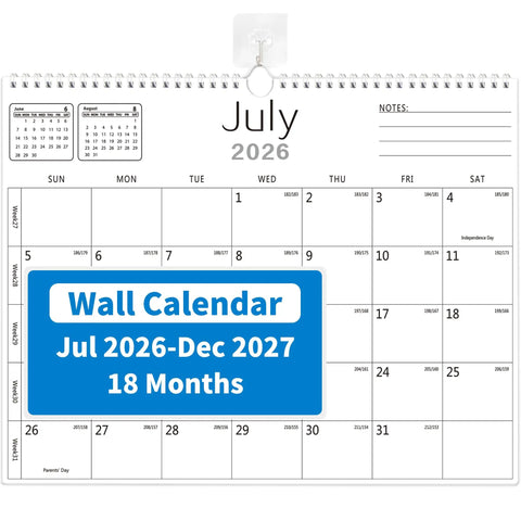 Top Shelf Eighteen Month Wall Calendar Rolling July 2026 Through December 2027 With Easy Peel Stick Mount And Roomy 14 By 11 Grid For No Fuss Project Tracking And No Sweat Family Scheduling Without Mid Year Hassles