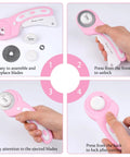 Versatile 45mm Rotary Cutter For Fabric With Five Extra Blades, Ergonomic Roller Cutter Design, Safety Lock, Pink Usage Steps