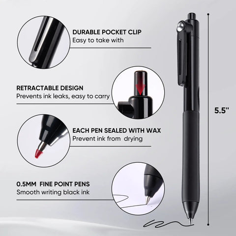 12 Pack Gel Pens 0.7mm Medium Point Black Ink With 6 Extra Refills Retractable Silent Click Fidget Design features