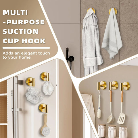 Suction Cup Hooks For Shower And Kitchen No Drill Mounting Brushed Gold Finish 11lb Load Capacity