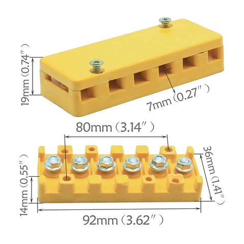 Yellow connector block with dimensions for 72V 1500W Brushless DC Motor Kit With Differential Axle And Controller For DIY Electric Vehicles