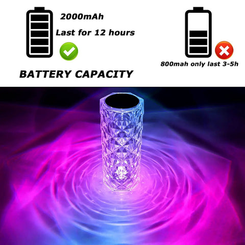 Rose Crystal Table Lamp With 16 Colors RGB Lights, Touch And Remote Control, USB Rechargeable 2000mAh Battery Delivers Up To 12 Hours