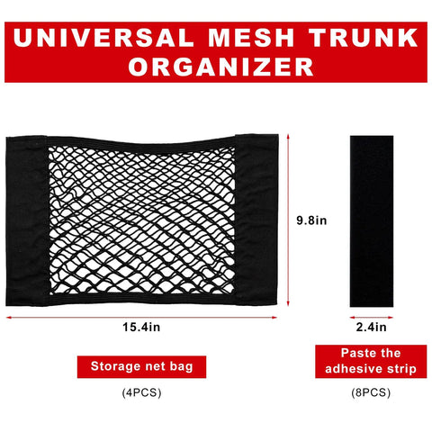 Four Pack Elastic Cargo Nets For Car SUV Truck RV Boat Stretchable Mesh Storage Organizer with dimensions 15.4x9.8 inches