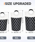 Tall Collapsible Laundry Basket With Soft Grip Aluminum Handles, 115L Waterproof Hamper For Dorm And Travel, Size Comparison
