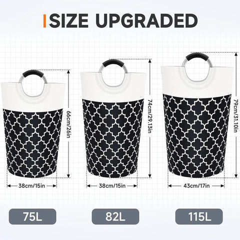 Tall Collapsible Laundry Basket With Soft Grip Aluminum Handles, 115L Waterproof Hamper For Dorm And Travel, Size Comparison