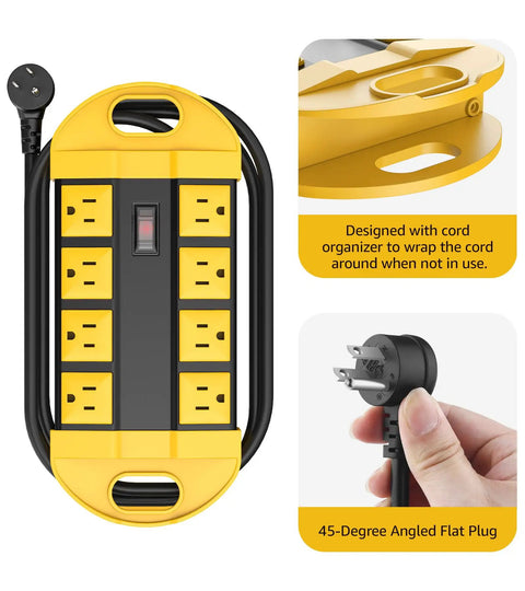 Weatherproof Outdoor Power Strip With Eight Outlets, Waterproof Extension Cord For Wet Areas, IPX6 Rated, Heavy Duty