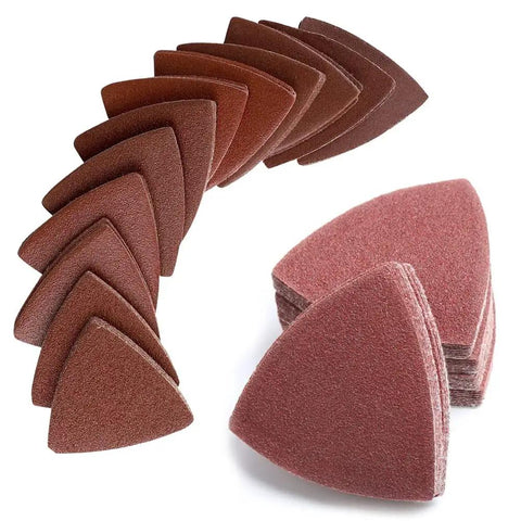 Triangle Sanding Pads Kit For Oscillating Multi Tool 80mm 3 And One Eighth Inch Hook And Loop Sandpaper Set With Seven Grits