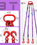 Four Leg Bridle Web Sling Five Foot Heavy Duty Lifting Strap 6600lbs Capacity With G80 Alloy Steel Grab Hooks and Adjuster