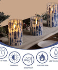Blue Dots Flameless LED Candles In Glass Jars Set Of 3 With Remote Control Realistic Flicker Pillar Candles Battery Powered