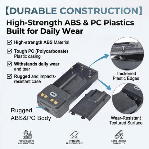 Built Tough 2X18650 Battery Case Compatible With Motorola Two Way Radios Xpr7350 Xpr7550, rugged design with thick plastic edges.