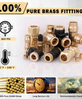 Front view of CheeMuii 80 pc brass air fittings kit with DOT push-lock and compression unions for 1/8-1/2 in hoses